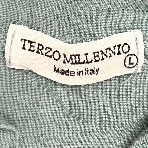 Terzo Millennio 100% Linen Sleeveless V-Neck Blue Green Knee Length Dress Sz Lrg - Picture 5 of 9